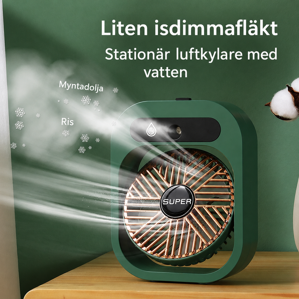 Portabel Sprayfläkt med Luftfuktare – 3 Hastigheter & USB-laddning