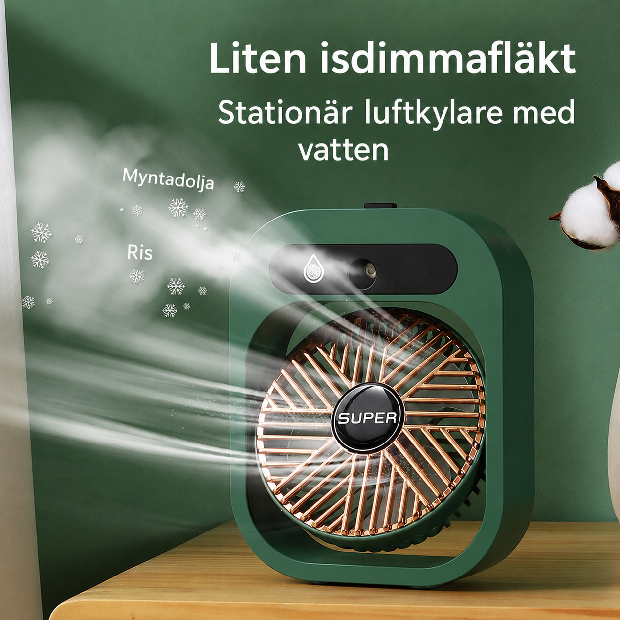 Portabel Sprayfläkt med Luftfuktare – 3 Hastigheter & USB-laddning