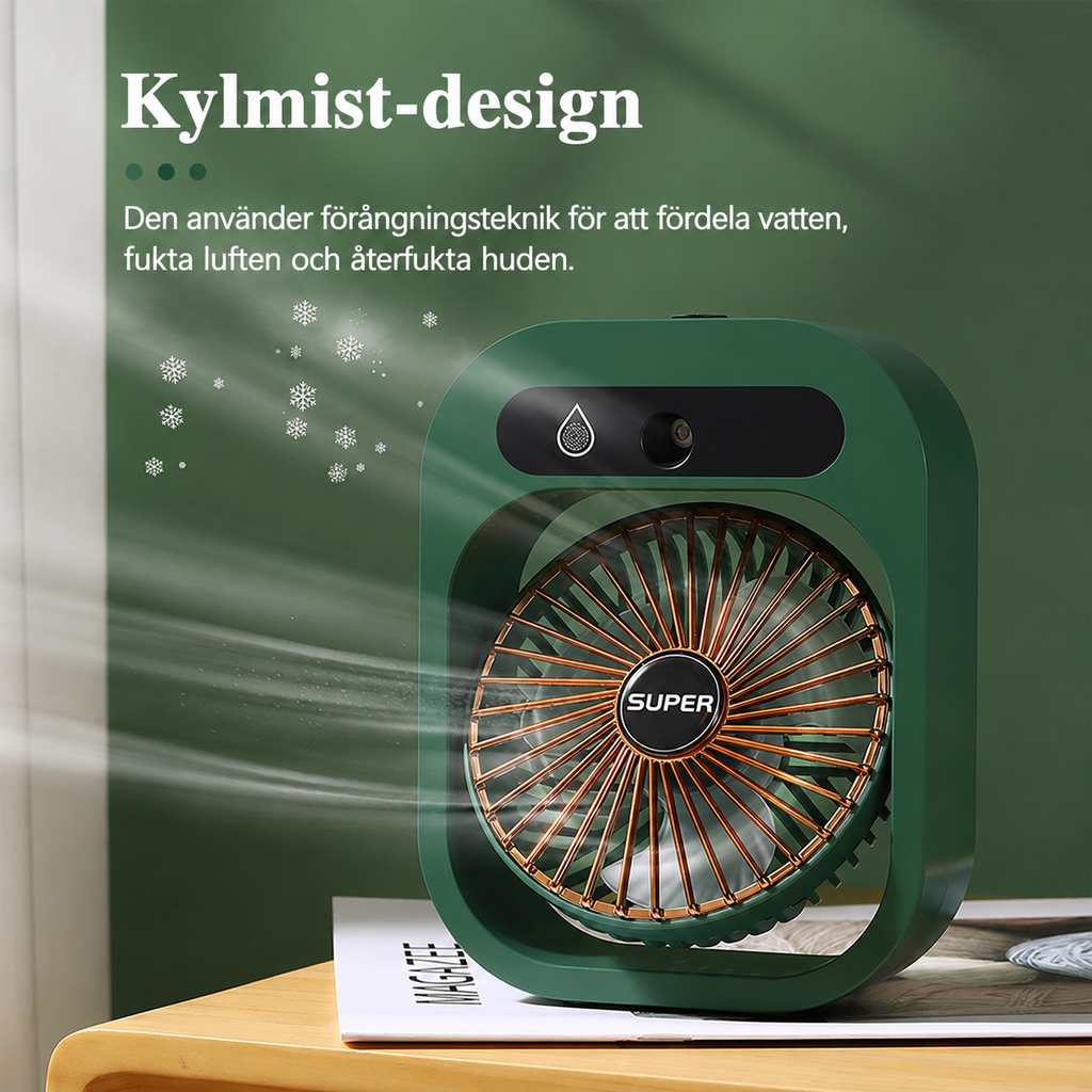 Portabel Sprayfläkt med Luftfuktare – 3 Hastigheter & USB-laddning