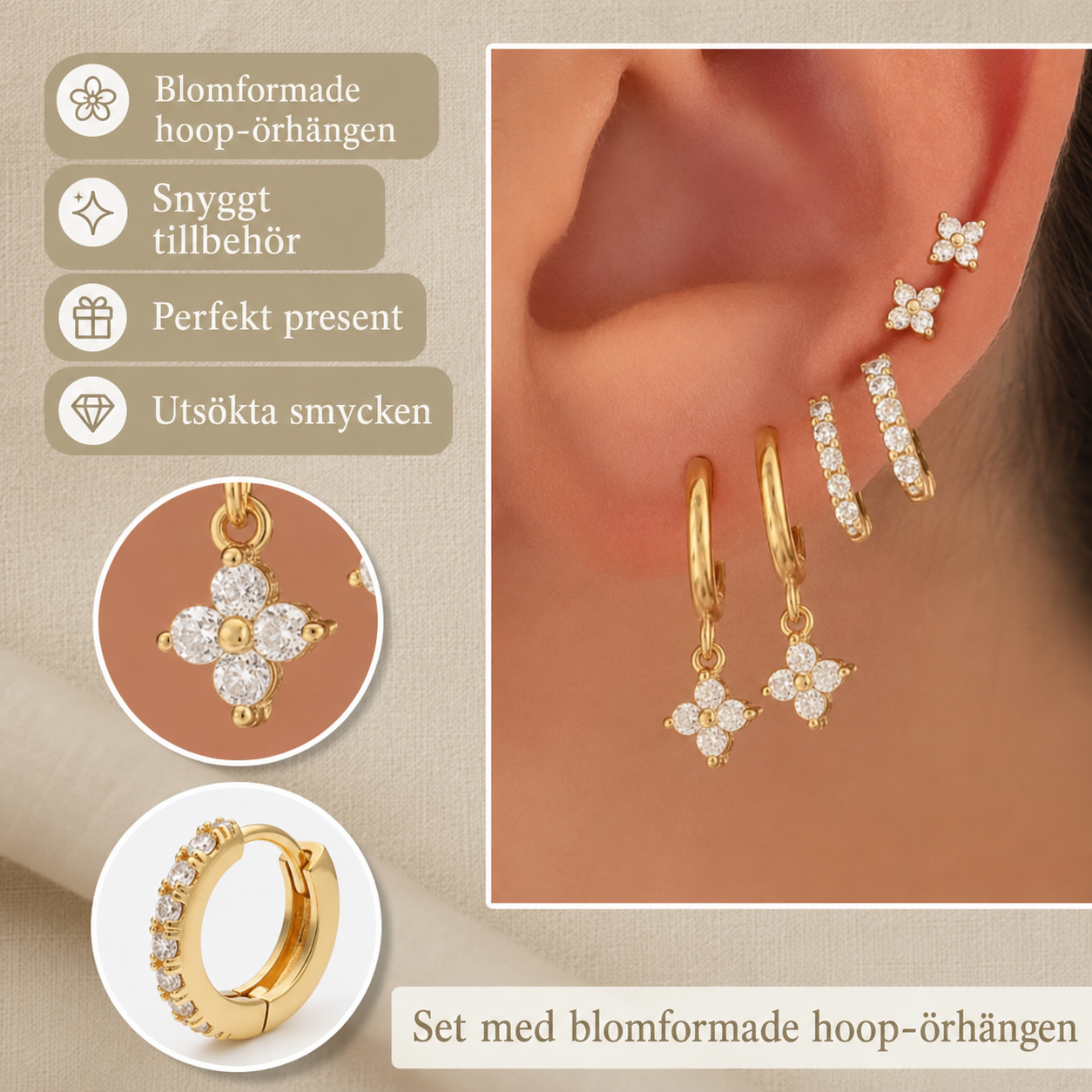 Örhängeset med Zirkon – Koppar & Guld/Silver för Kvinnor