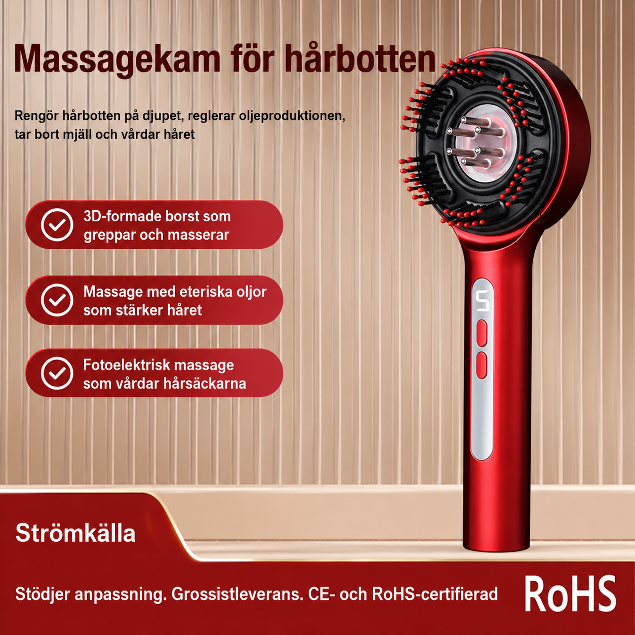 Elektrisk Hårvårdskam — Rött Ljus & Massage för Friskare Hår