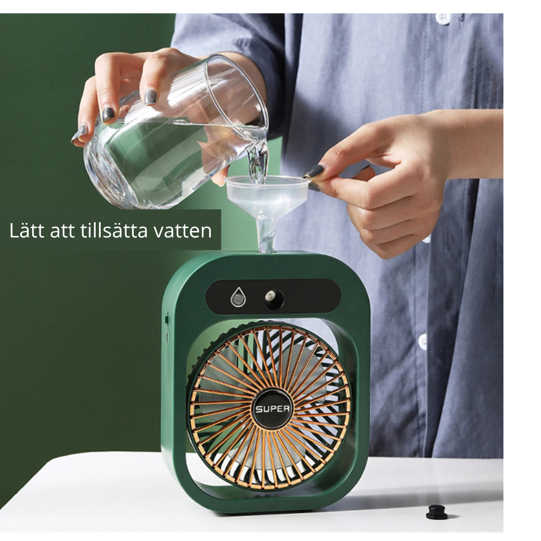 Portabel Sprayfläkt med Luftfuktare – 3 Hastigheter & USB-laddning