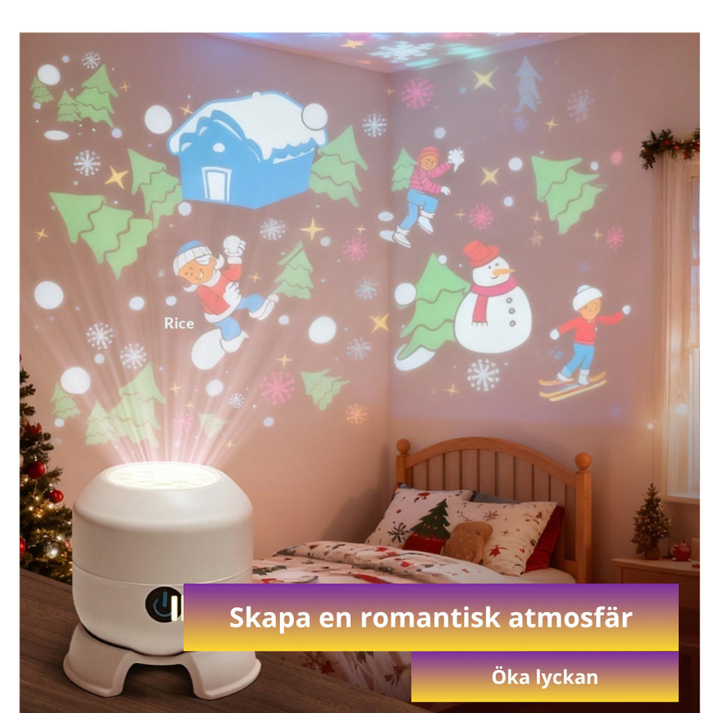 LED Projektionslampa – Jul, Snöflinga & Mer | USB Laddningsbar