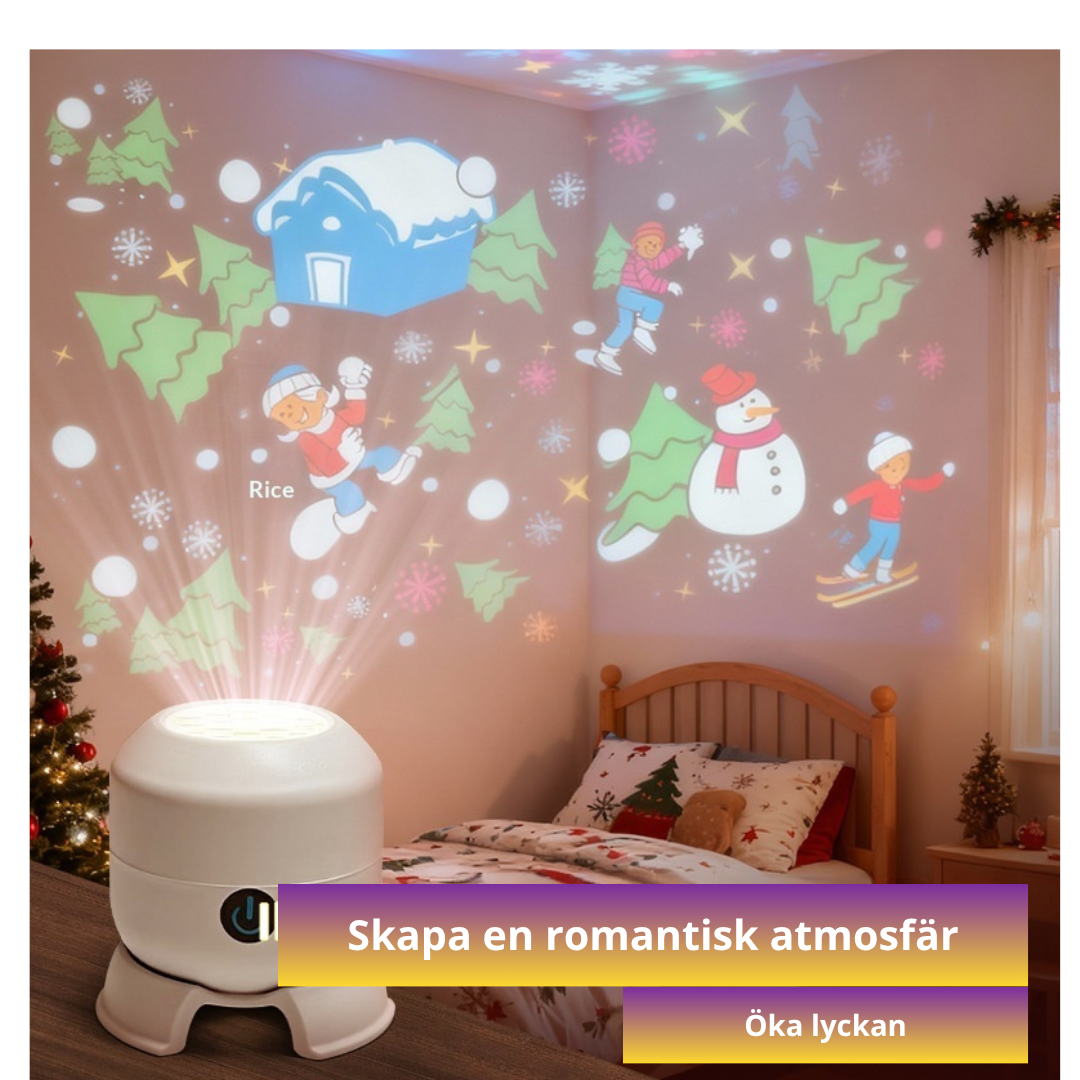 LED Projektionslampa – Jul, Snöflinga & Mer | USB Laddningsbar