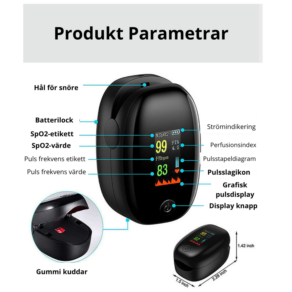 Fingerpulsoximeter — Mät Syremättnad & Puls på Sekunder