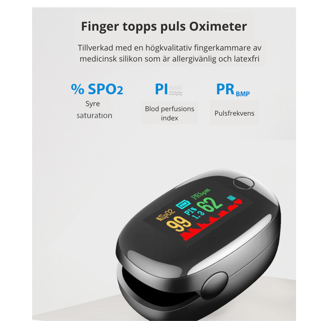 Fingerpulsoximeter — Mät Syremättnad & Puls på Sekunder