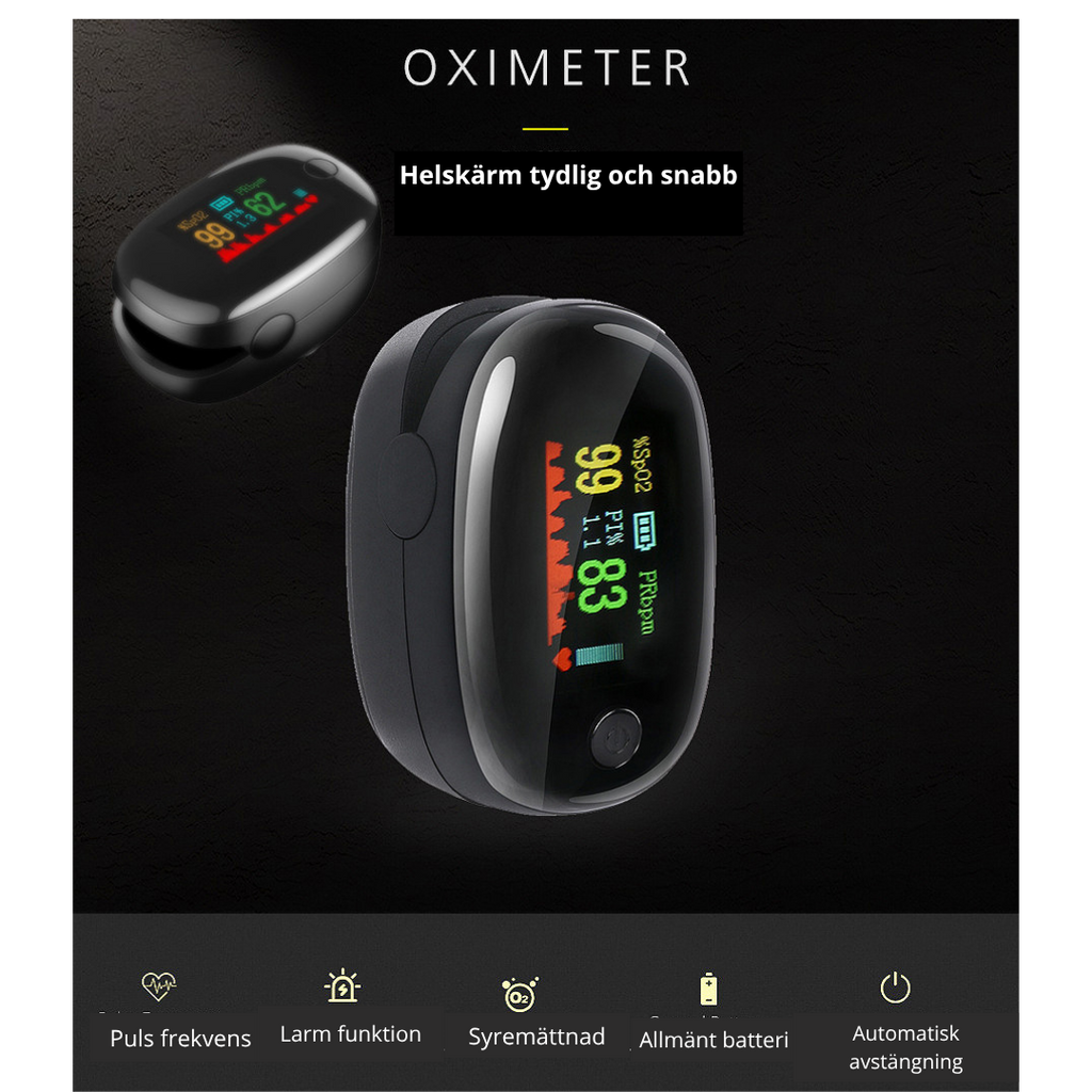 Fingerpulsoximeter — Mät Syremättnad & Puls på Sekunder