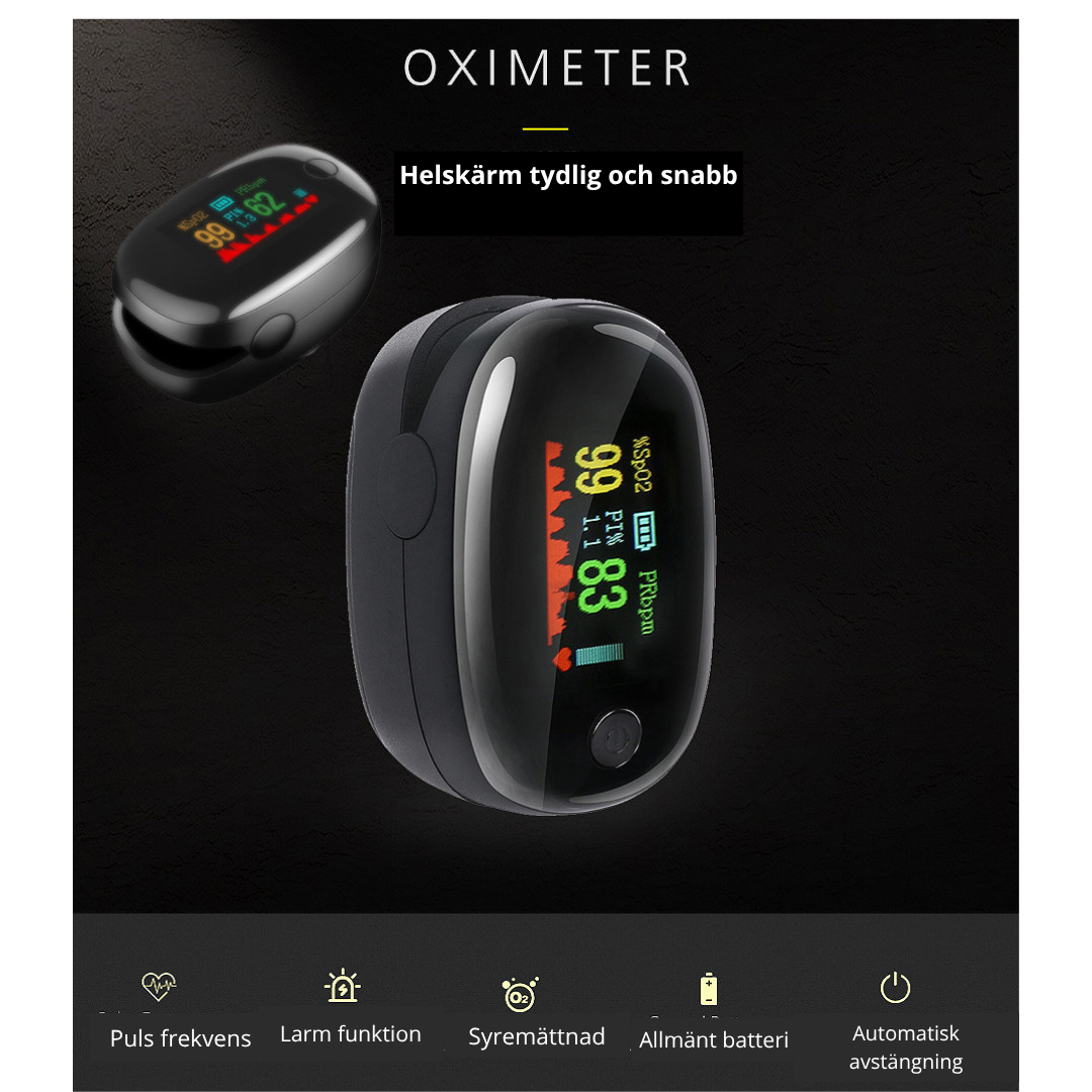 Fingerpulsoximeter — Mät Syremättnad & Puls på Sekunder