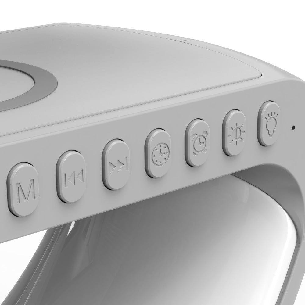 G-formad LED-lampa med Bluetooth-högtalare & Trådlös Laddning — App-styrd Stämningslampa för Sovrum
