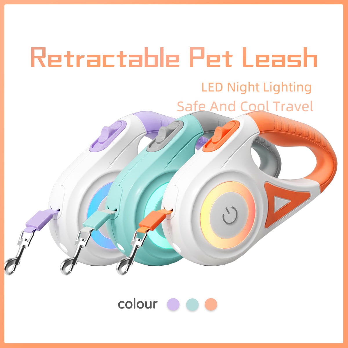 Infällbart Hundkoppel med LED-spotlight & Halsband – Passar Hundar & Katter