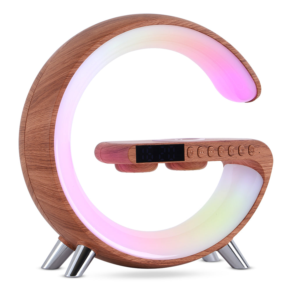 G-formad LED-lampa med Bluetooth-högtalare & Trådlös Laddning — App-styrd Stämningslampa för Sovrum