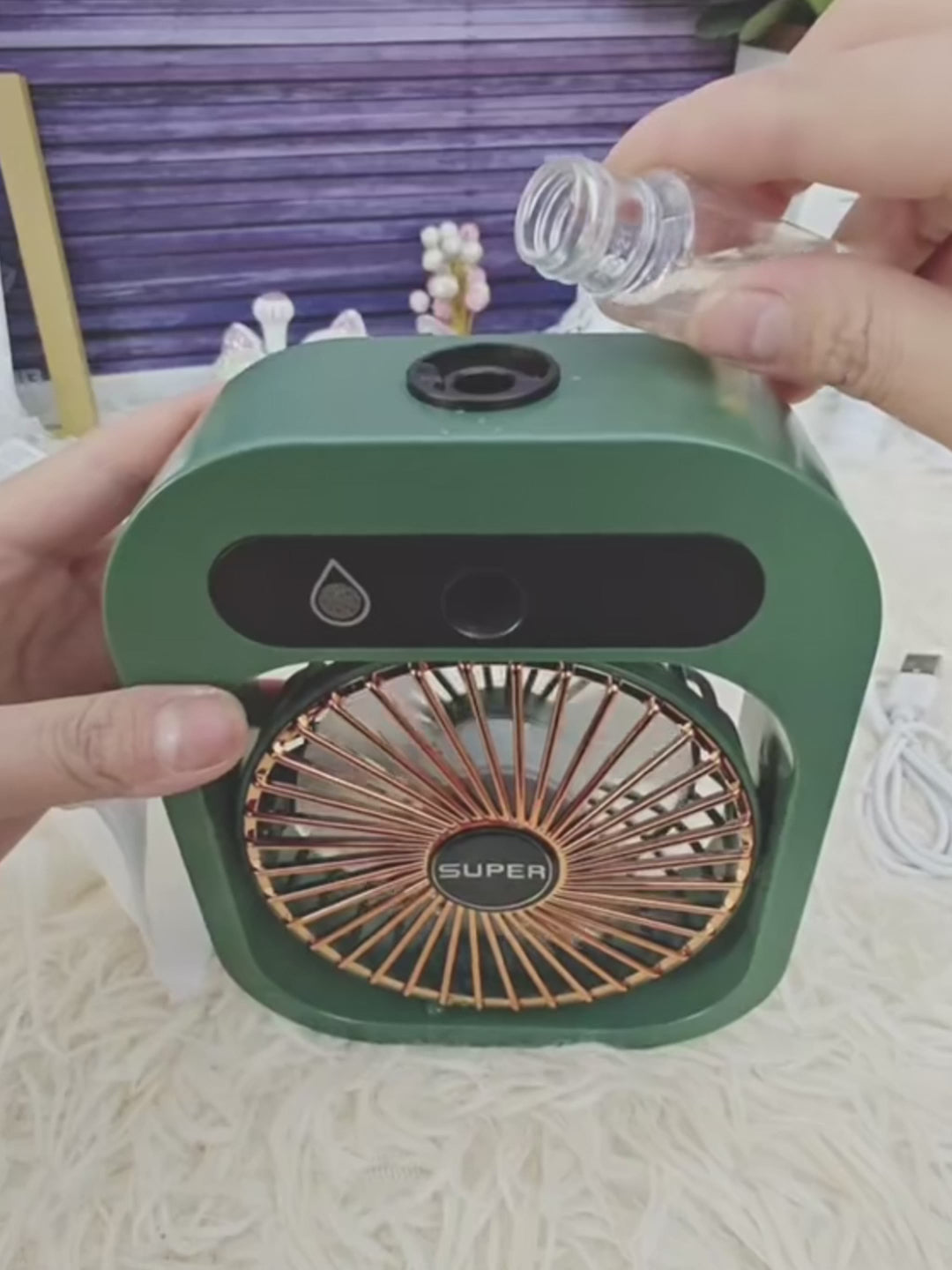 Portabel Sprayfläkt med Luftfuktare – 3 Hastigheter & USB-laddning